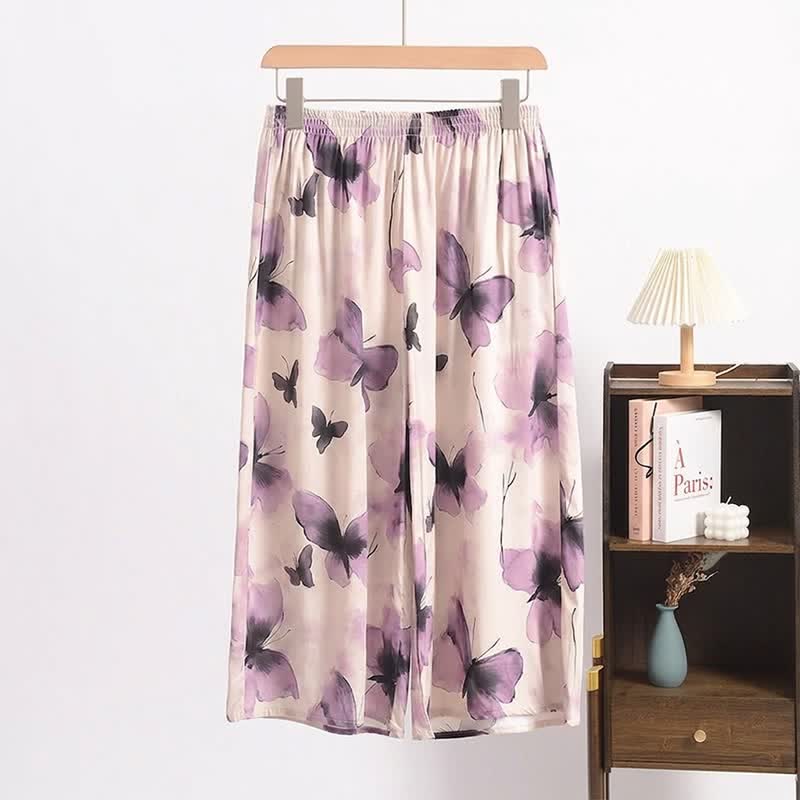 Pantalon de pyjama court et vaporeux à motif papillon - Beige - 6XL - image 0