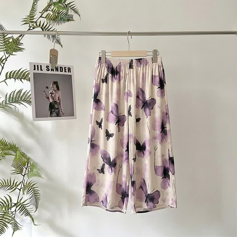 Pantalon de pyjama court et vaporeux à motif papillon - image 1