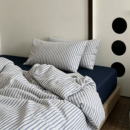 Parure de lit Ownkoti en coton lavé à rayures bleu français - image 2
