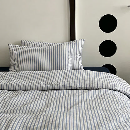 Parure de lit Ownkoti en coton lavé à rayures bleu français - image 1