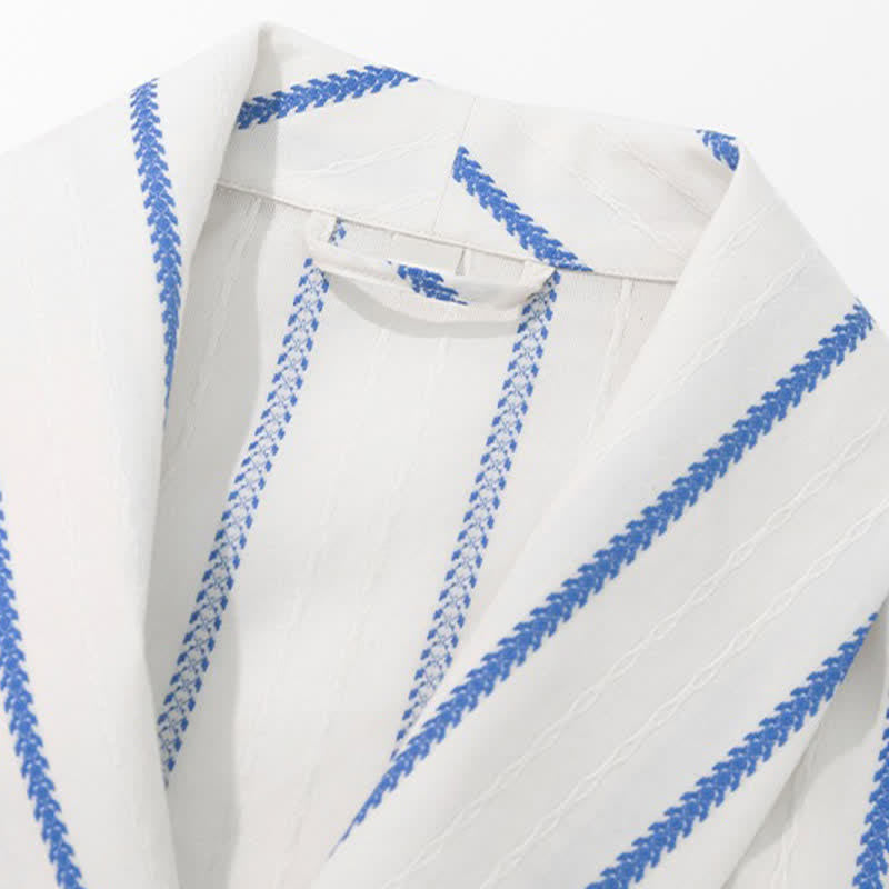 Peignoir long en coton à rayures bleues Ownkoti avec ceinture et poches - image 3