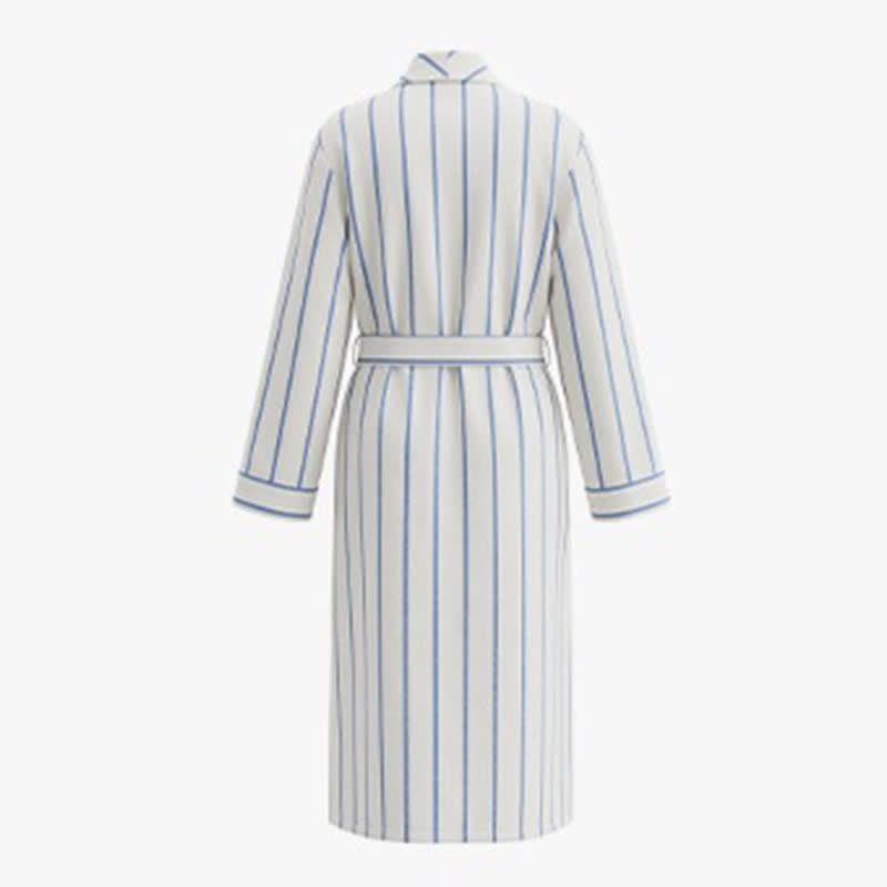 Peignoir long en coton à rayures bleues Ownkoti avec ceinture et poches - image 2