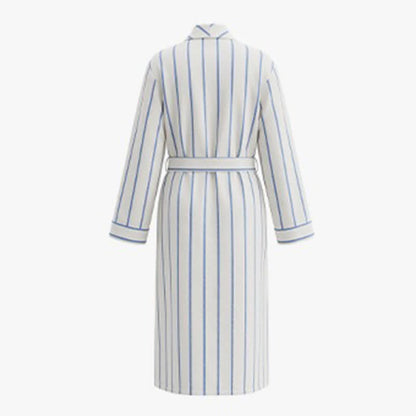 Peignoir long en coton à rayures bleues Ownkoti avec ceinture et poches - image 2