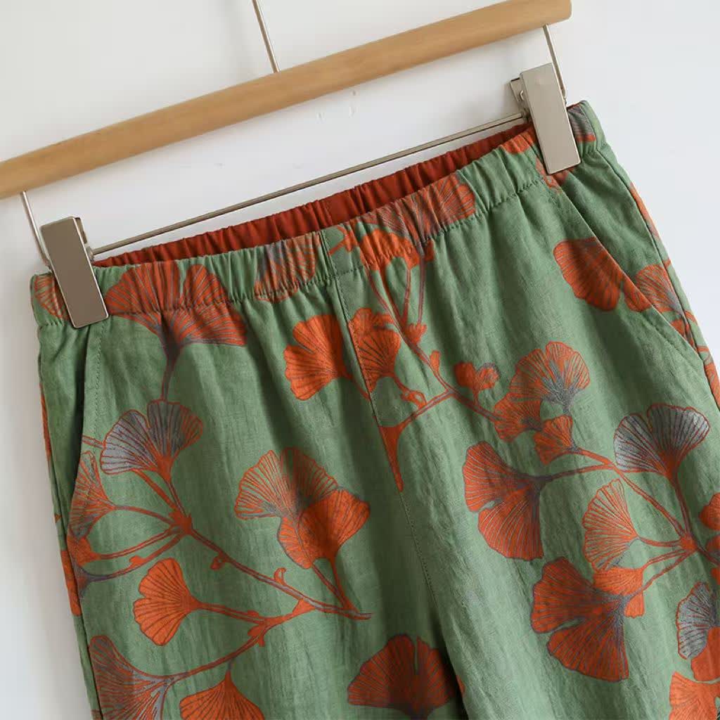 Ensemble pyjama à motif feuille de ginkgo avec volants et débardeur - image 11