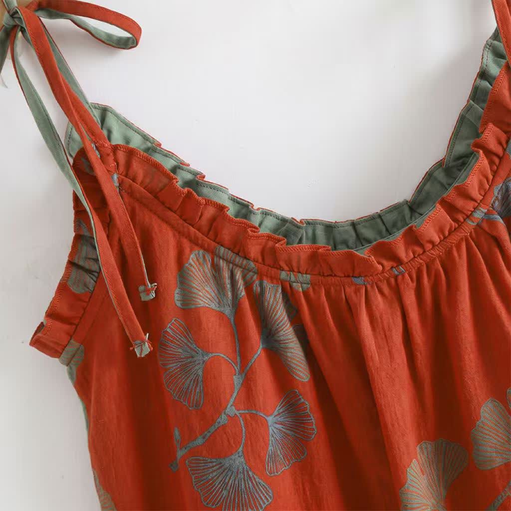 Ensemble pyjama à motif feuille de ginkgo avec volants et débardeur - image 14