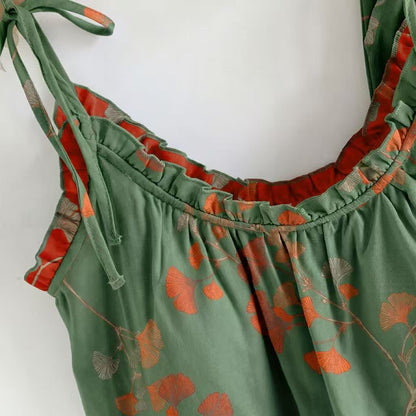 Ensemble pyjama à motif feuille de ginkgo avec volants et débardeur - image 10