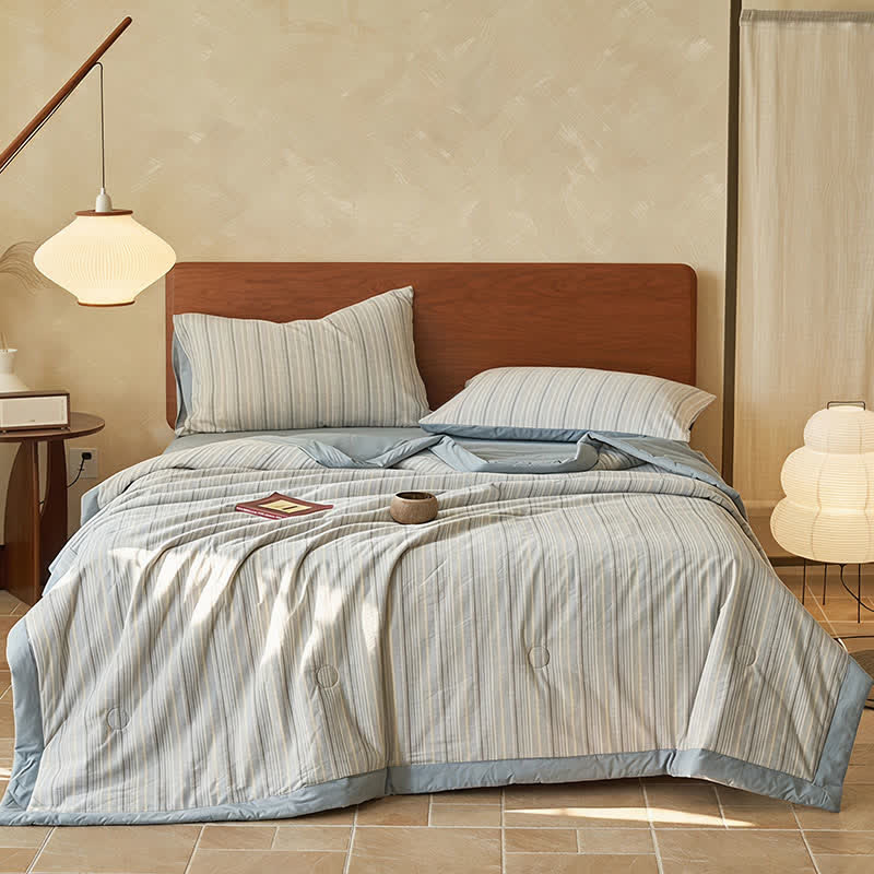 Ensemble de literie Ownkoti Airy Blue Stripe en gaze double - Bleu - Reine - Ensemble de literie (4 pièces) - image 0