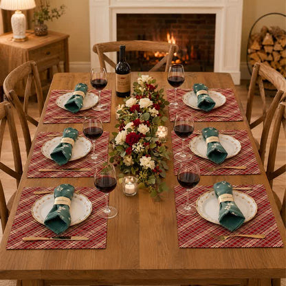 Set de table en tissu à carreaux rouges tissés Ownkoti - image 3