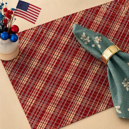 Set de table en tissu à carreaux rouges tissés Ownkoti - Rouge et bleu - 12″ × 18″ - 2 pièces - image 0