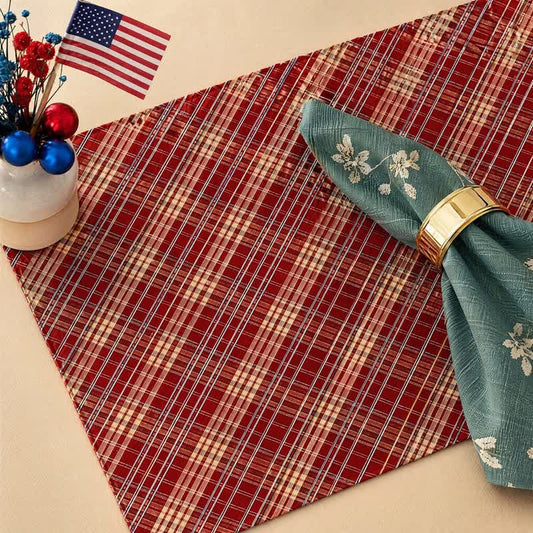 Set de table en tissu à carreaux rouges tissés Ownkoti - Rouge et bleu - 12″ × 18″ - 2 pièces - image 0