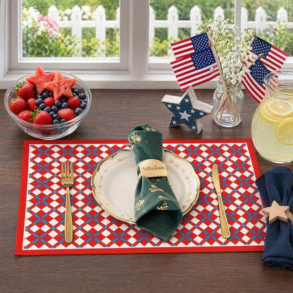 Set de table Ownkoti Festive Modern à carreaux rouges et bleus - image 3