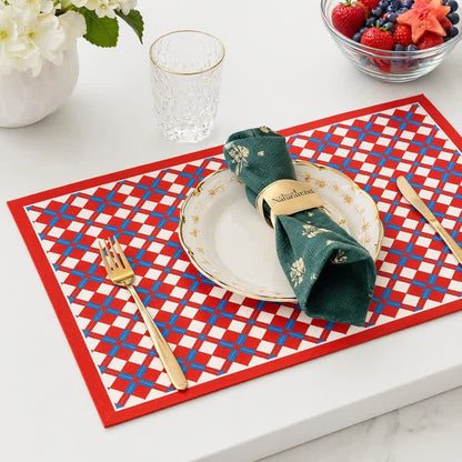 Set de table Ownkoti Festive Modern à carreaux rouges et bleus - image 4