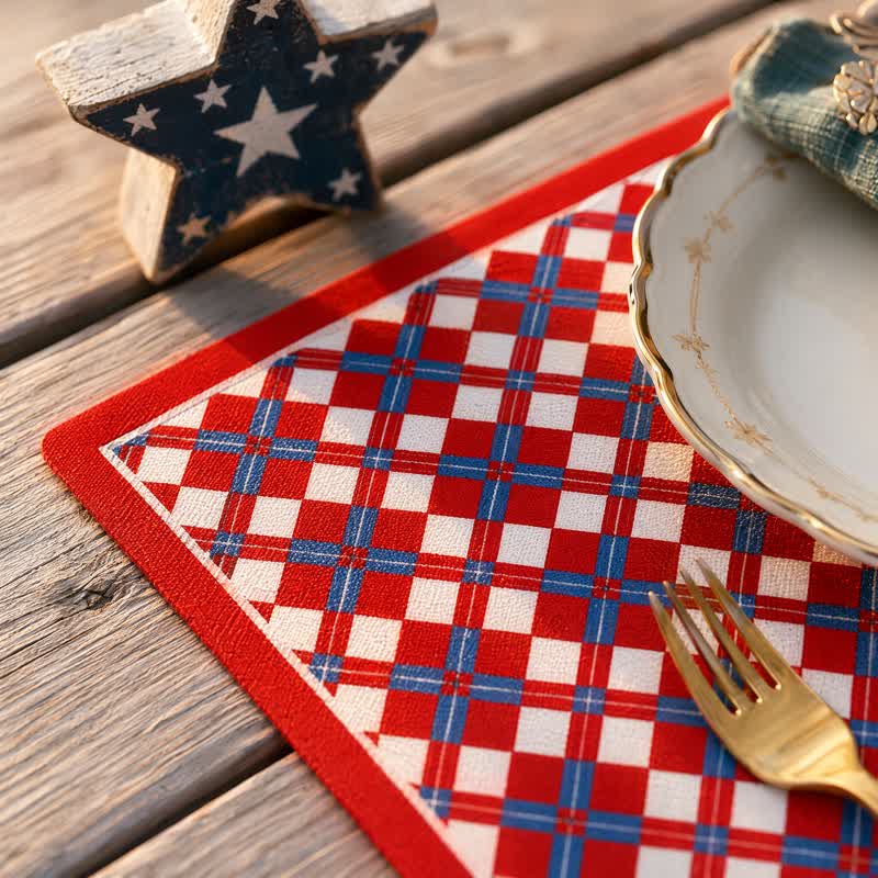 Set de table Ownkoti Festive Modern à carreaux rouges et bleus - image 1