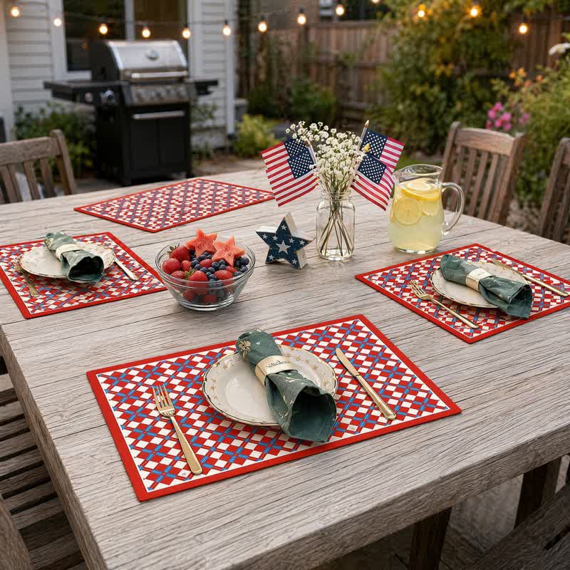 Set de table Ownkoti Festive Modern à carreaux rouges et bleus - image 2