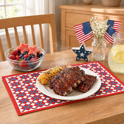 Set de table Ownkoti Festive Modern à carreaux rouges et bleus - Rouge et bleu - 12″ × 18″ - 2 pièces - image 0