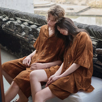 Pyjama assorti en coton marron rouille. - image 1