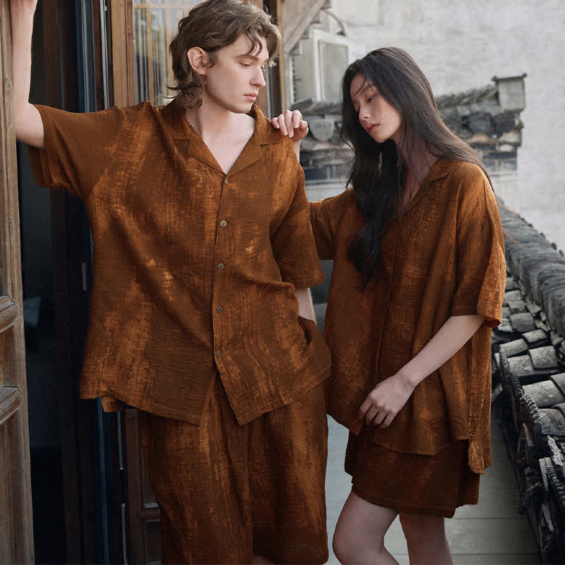 Pyjama assorti en coton marron rouille. - image 2