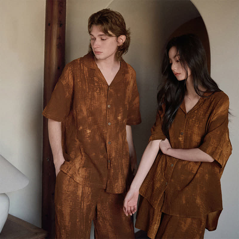Pyjama assorti en coton marron rouille. - image 3