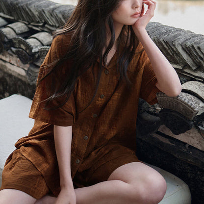 Pyjama assorti en coton marron rouille. - image 8