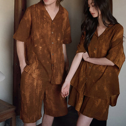 Pyjama assorti en coton marron rouille. - image 0