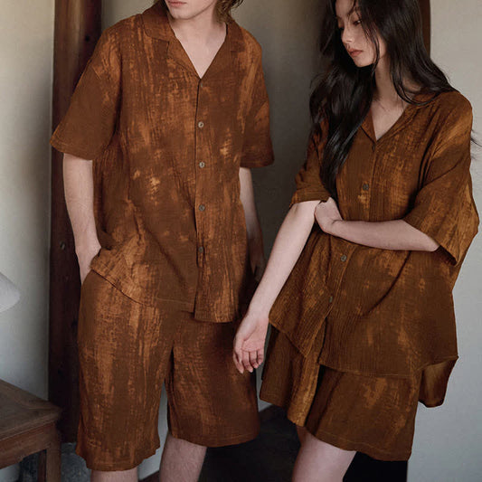 Pyjama assorti en coton marron rouille. - image 0