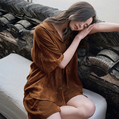 Pyjama assorti en coton marron rouille. - Femmes - XL - image 7