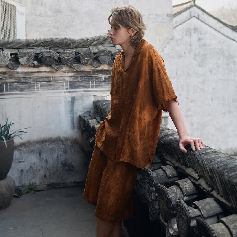 Pyjama assorti en coton marron rouille. - image 9