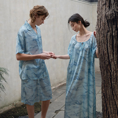 Ensemble de vêtements d'intérieur bleu aquarelle pour lui et elle - image 3