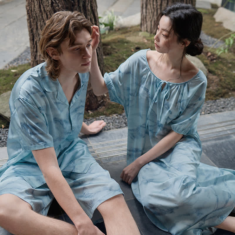 Ensemble de vêtements d'intérieur bleu aquarelle pour lui et elle - image 1