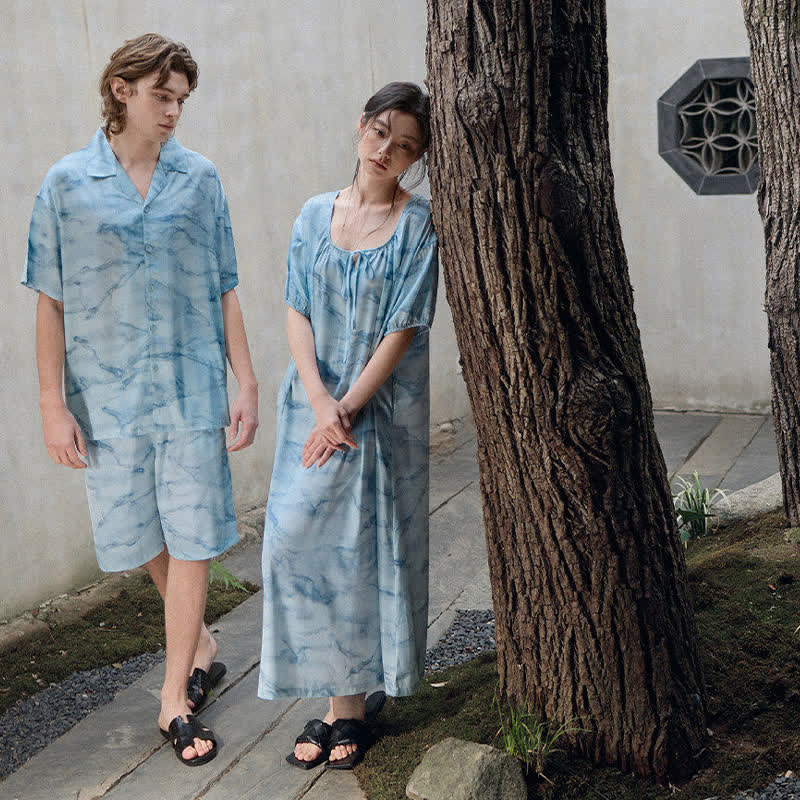 Ensemble de vêtements d'intérieur bleu aquarelle pour lui et elle - image 4