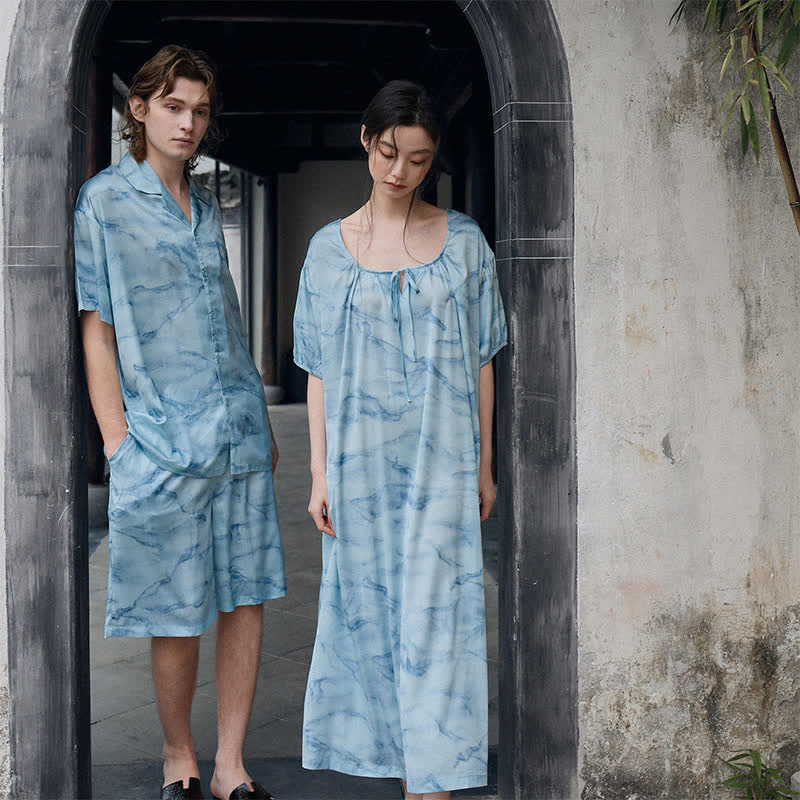 Ensemble de vêtements d'intérieur bleu aquarelle pour lui et elle - image 0