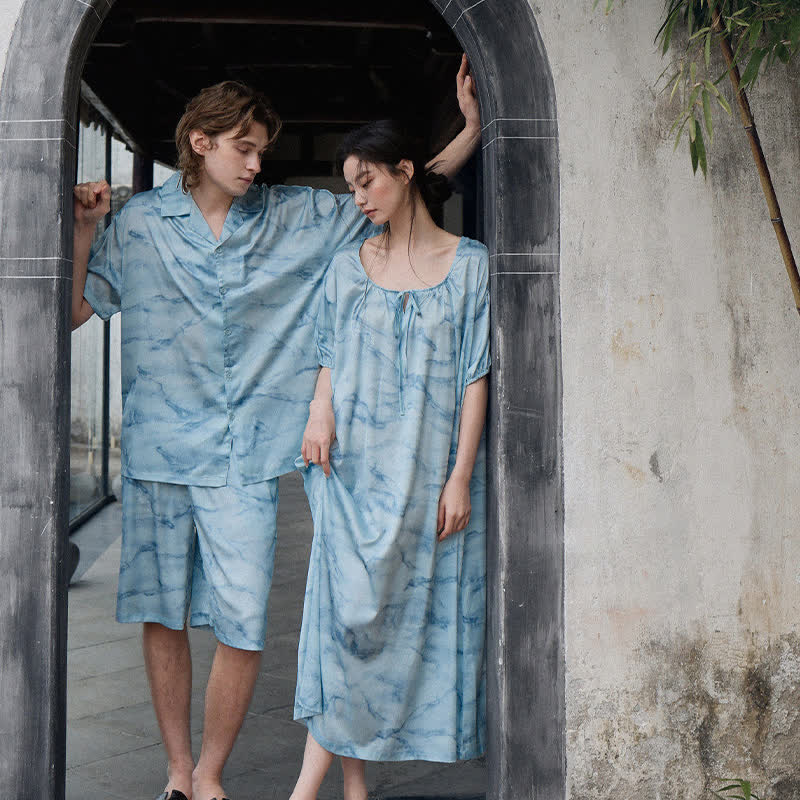 Ensemble de vêtements d'intérieur bleu aquarelle pour lui et elle - image 2