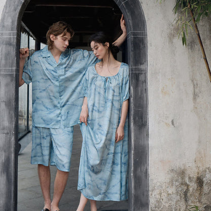 Ensemble de vêtements d'intérieur bleu aquarelle pour lui et elle - image 2