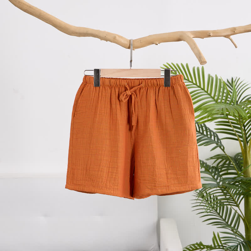 Short de détente Ownkoti en gaze de coton décontractée avec cordon de serrage - Orange - XL - image 0