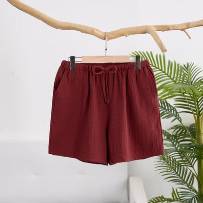 Short de détente Ownkoti en gaze de coton décontractée avec cordon de serrage - Rouge - XL - image 8