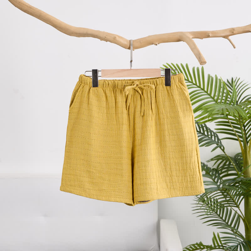 Short de détente Ownkoti en gaze de coton décontractée avec cordon de serrage - Jaune - XL - image 16