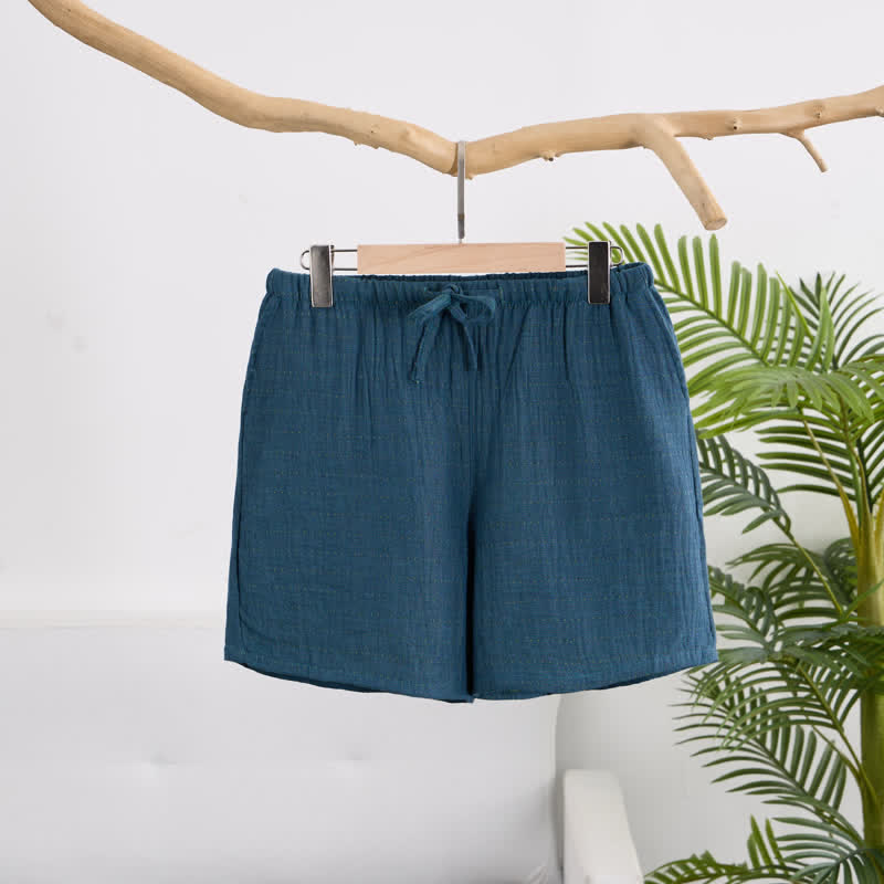 Short de détente Ownkoti en gaze de coton décontractée avec cordon de serrage - Bleu - XL - image 26