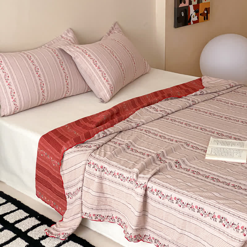 Ensemble de literie Ownkoti Blush à rayures florales en coton lavé - image 1