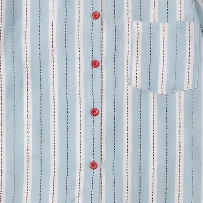 Pyjama double gaze à rayures bleues et accents rouges Ownkoti - image 5