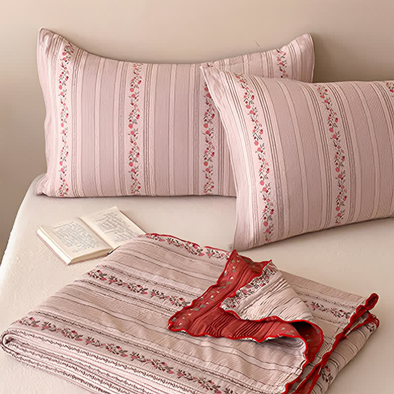 Ensemble de literie Ownkoti Blush à rayures florales en coton lavé - image 3