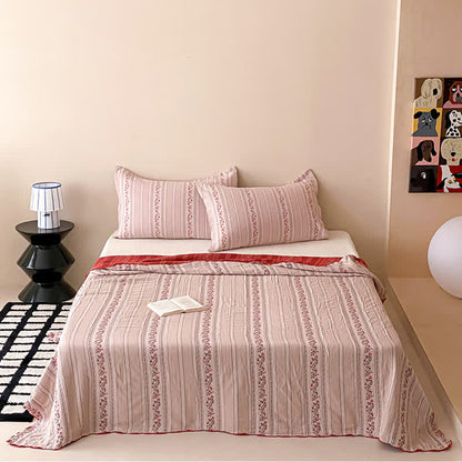 Ensemble de literie Ownkoti Blush à rayures florales en coton lavé - image 2