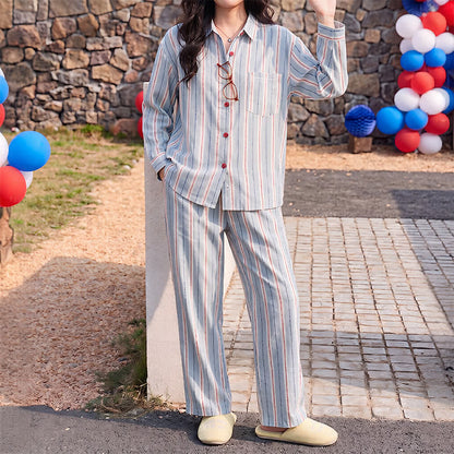 Pyjama double gaze à rayures bleues et accents rouges Ownkoti - image 0