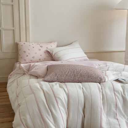 Ensemble de literie quatre pièces Ownkoti Pink Blossom en coton lavé - image 1