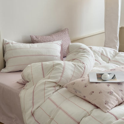 Ensemble de literie quatre pièces Ownkoti Pink Blossom en coton lavé - image 3