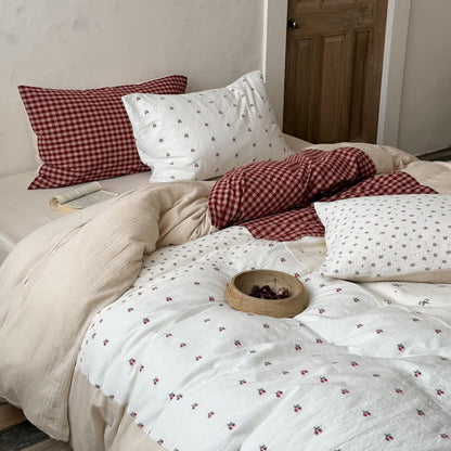 Ensemble de literie Ownkoti Cherry Gingham en coton lavé doux et confortable - image 1