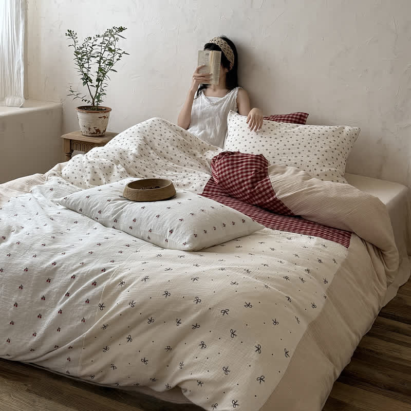 Ensemble de literie Ownkoti Cherry Gingham en coton lavé doux et confortable - image 3