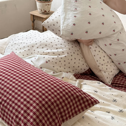 Ensemble de literie Ownkoti Cherry Gingham en coton lavé doux et confortable - image 5