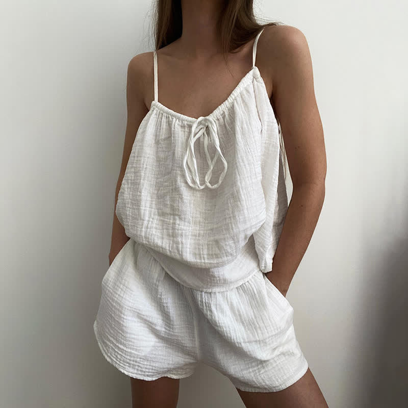 Ownkoti White Cotton Gauze Bow Lounge Set - image 2