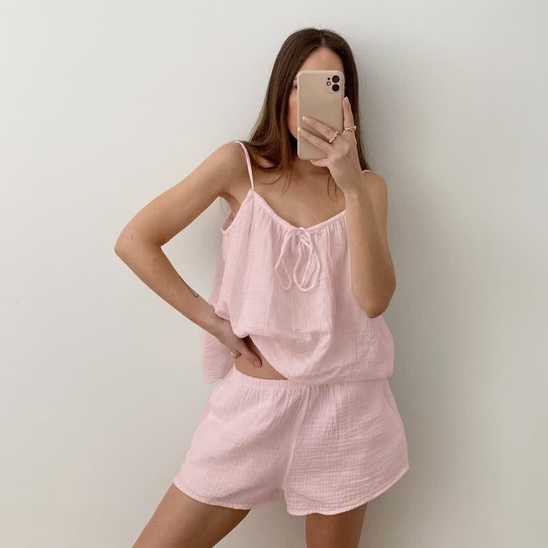 Ownkoti White Cotton Gauze Bow Lounge Set - Pink - L  - image 5