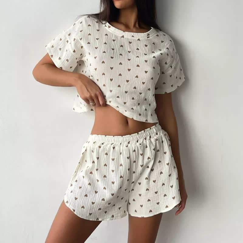 Ownkoti Apricot Heart Print Cotton Loungewear Set - image 1